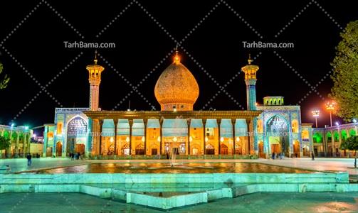 تصویر با کیفیت مسجد شاهچراغ شیراز در شب